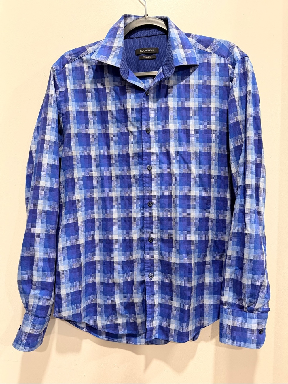 Bugatchi Blue Plaid Long Sleeve Button-Down Shirt